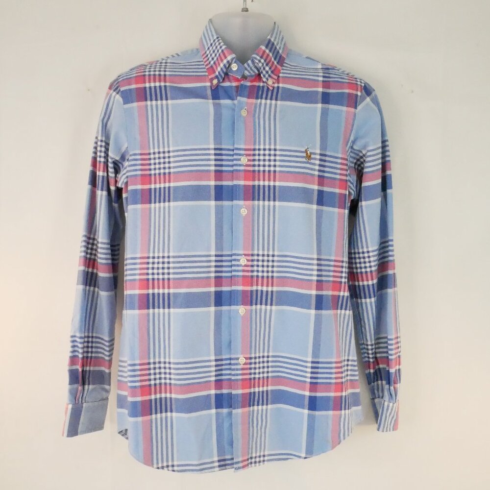 Ralph Lauren Button Up Blue Pink Madras Plaid Long Sleeve Mens Small Shirt